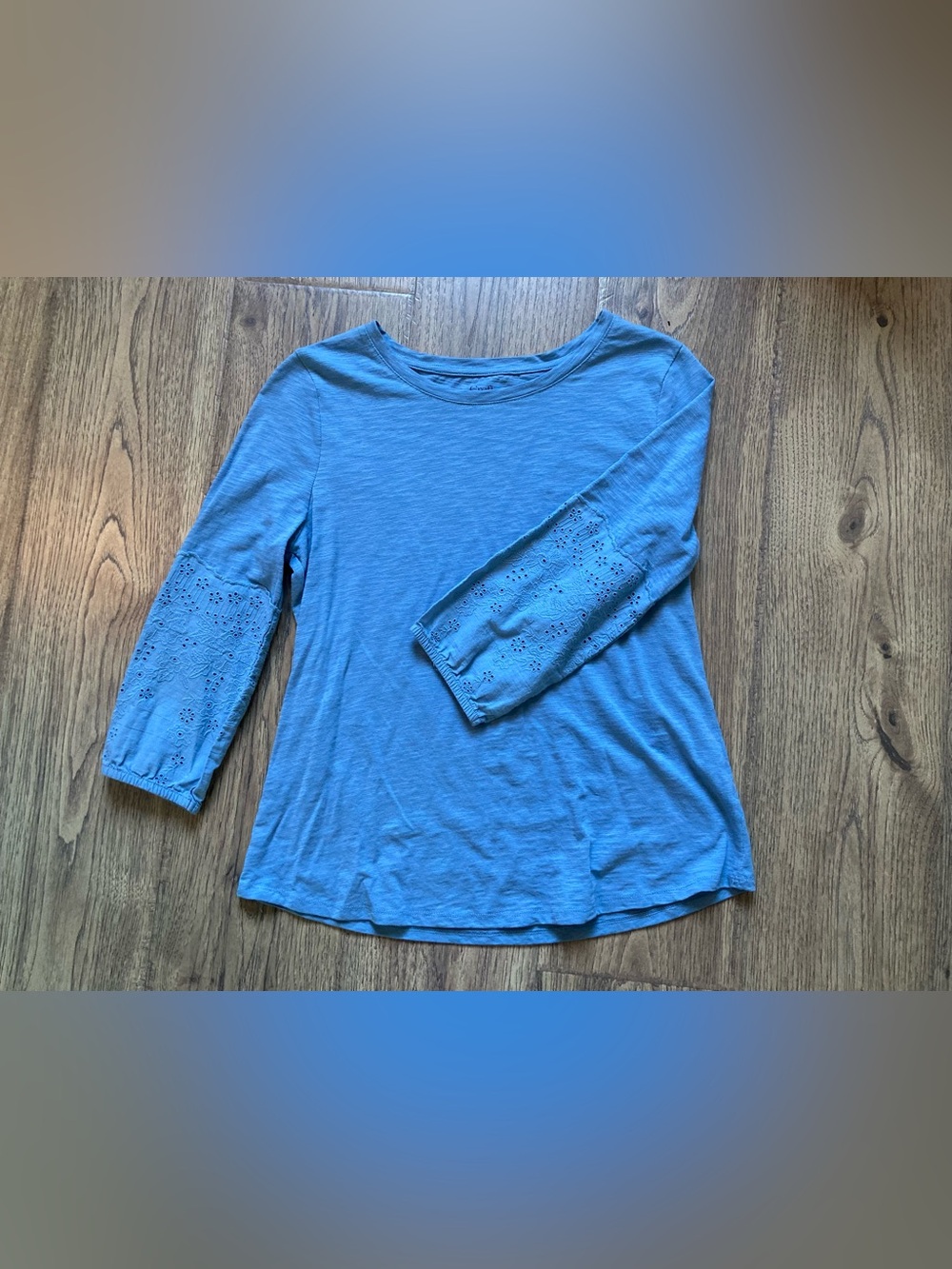 croft & barrow Blue Eyelet-Sleeve 3/4 Long-Sleeve Top Size S
